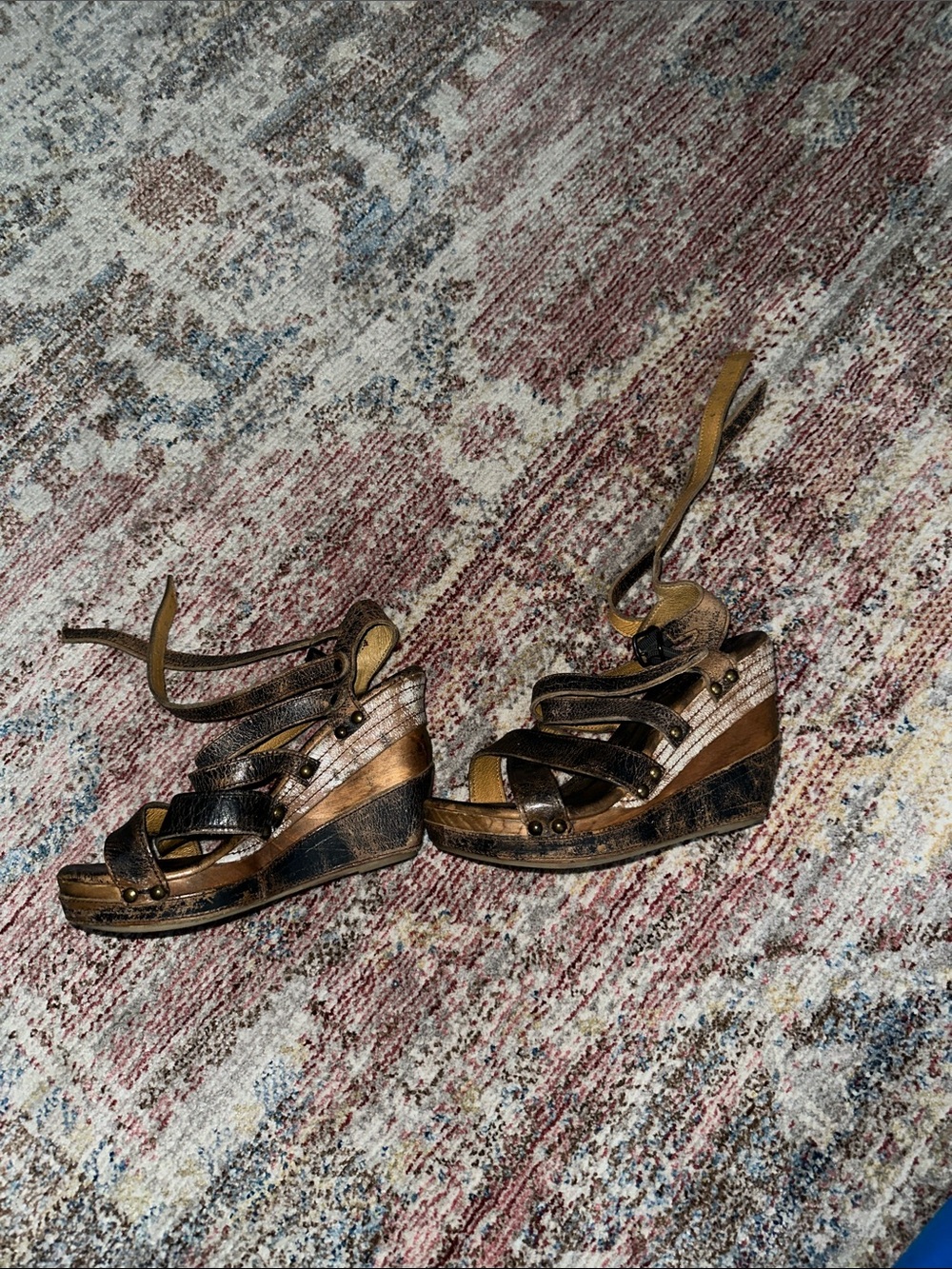 Bed Stu Leather Strappy Wedge Sandals-7